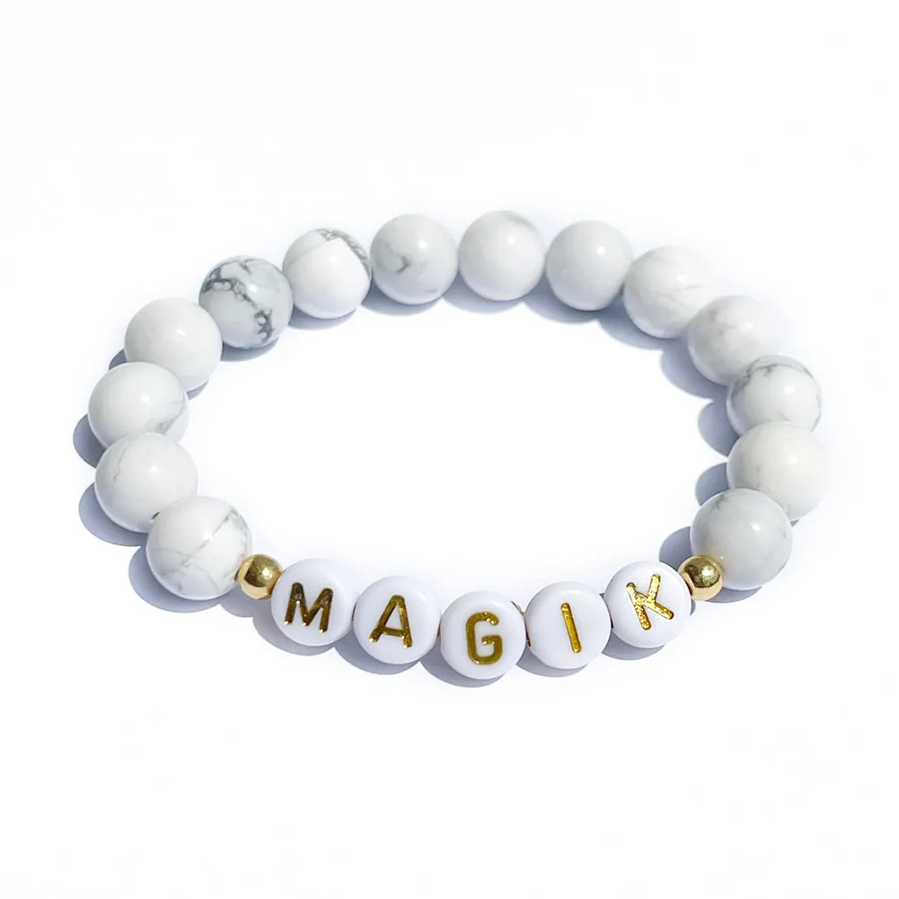 Magik Personalized Custom Name Bracelet Initials Letter Bead Beaded Stretch Mama Bracelets Alphabet Energy Stone Agate Howlite