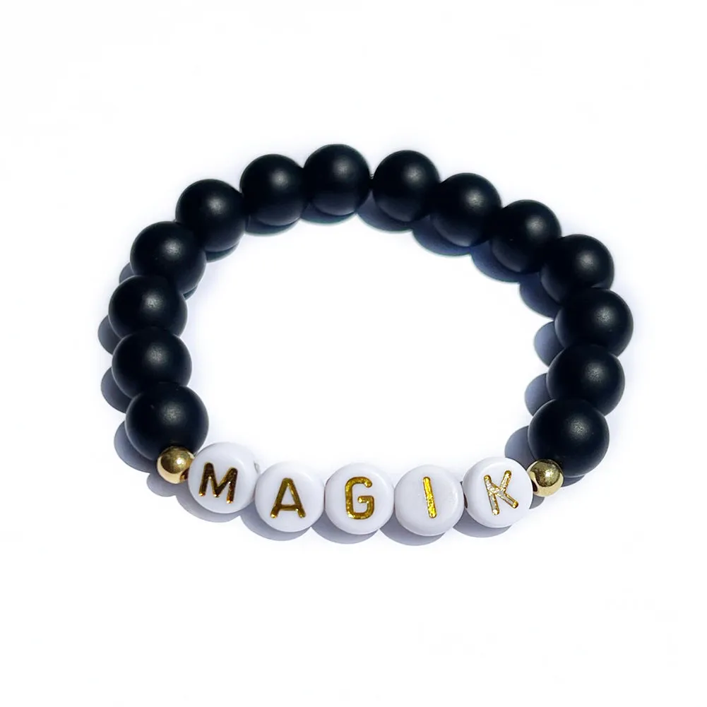 Magik Personalized Custom Name Bracelet Initials Letter Bead Beaded Stretch Mama Bracelets Alphabet Energy Stone Agate Howlite