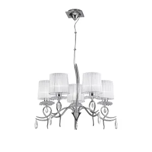 Mantra M5271 Louise Pendant 5 Light E27 White Shades Polished Chrome / Clear Crystal