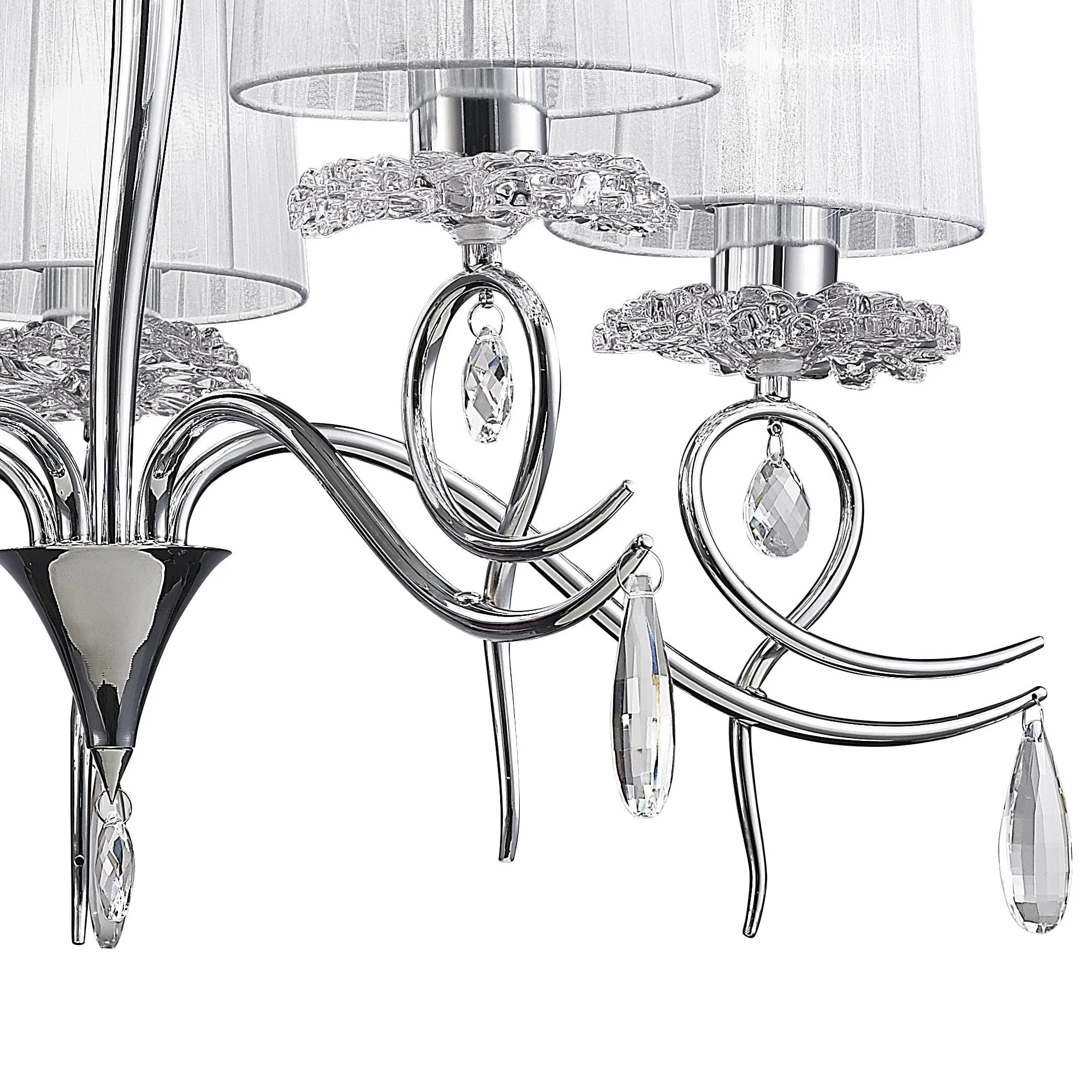 Mantra M5271 Louise Pendant 5 Light E27 White Shades Polished Chrome / Clear Crystal