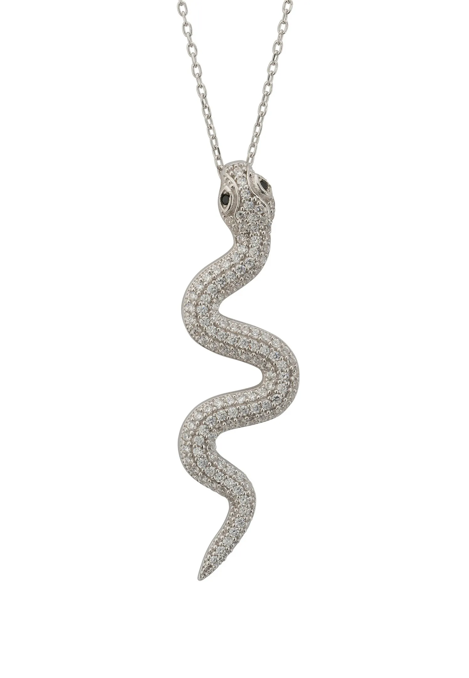 Medusa Snake Pendant Necklace Silver White CZ