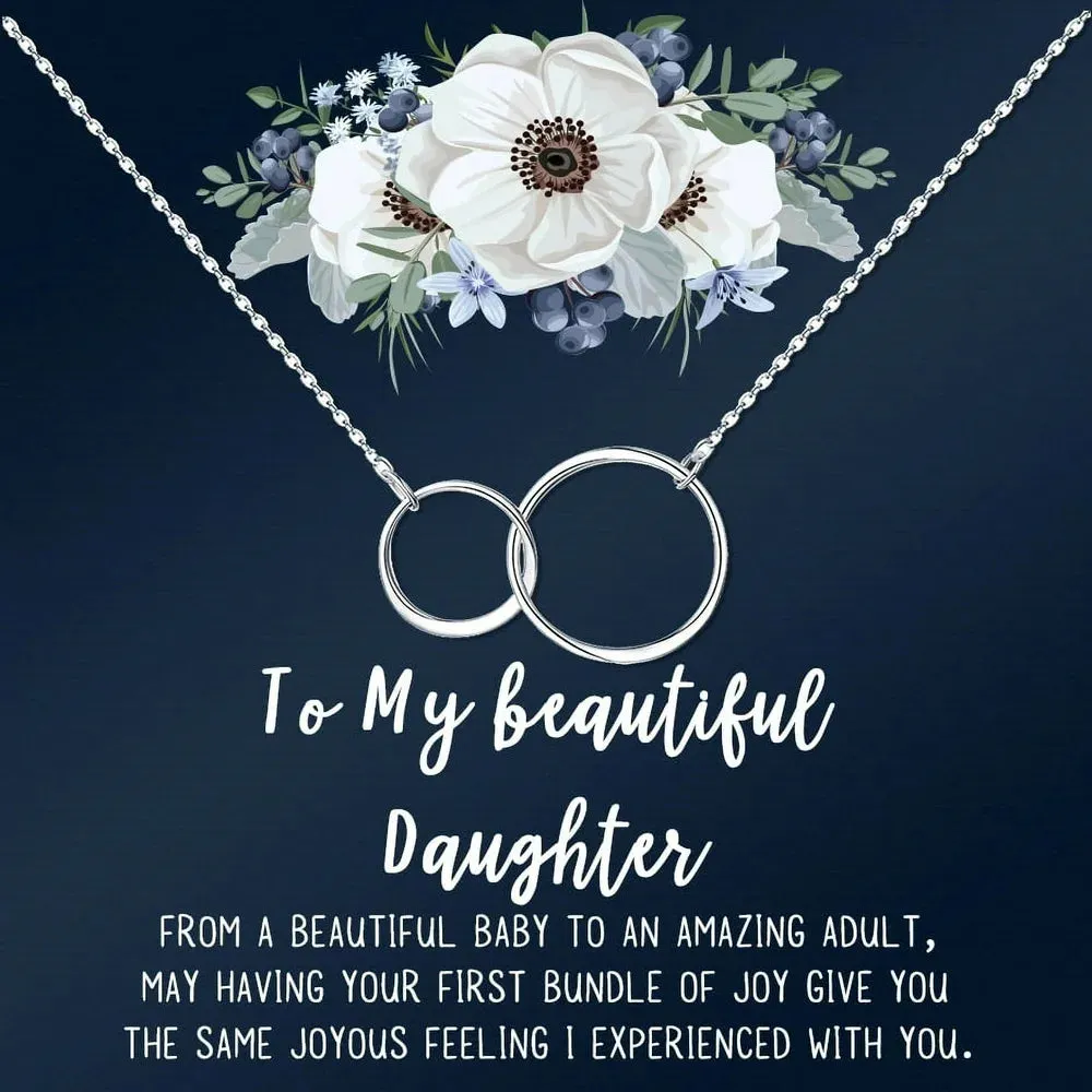 Mother Daughter Necklace Jewelry with Gift Box Card - Gifts for Mom, Daughter, Birthday, Mothers Day - Two Infinity Necklace for Women [Silver Infiniry Ring, No-Personalized Card]