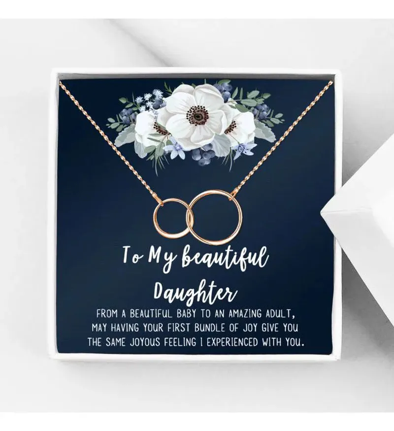 Mother Daughter Necklace Jewelry with Gift Box Card - Gifts for Mom, Daughter, Birthday, Mothers Day - Two Infinity Necklace for Women [Silver Infiniry Ring, No-Personalized Card]