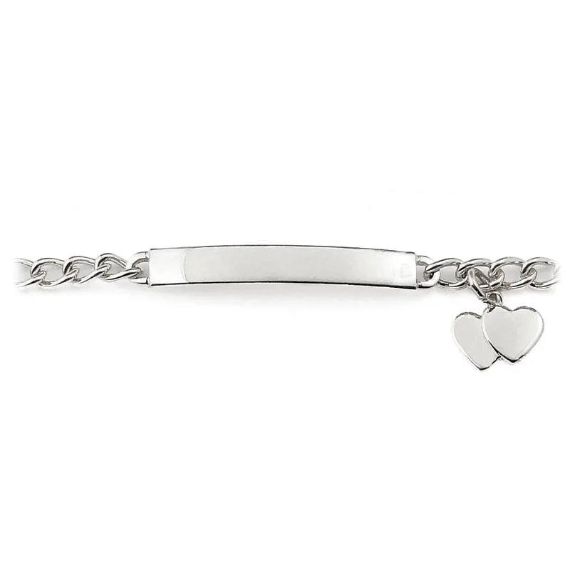 My First ID Bracelet with Plaque and Double Heart Charm Silver & Gold Tone