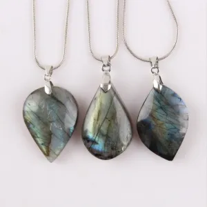 Natural Irregular Labradorite Pendant Necklace for Women Men Natural Stone Pendant Necklace Jewelry