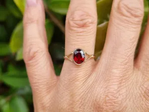 Natural Oval Cut Garnet Simple Bezel Set Solitaire Rings For Women - 14k Gold Vermeil Rings