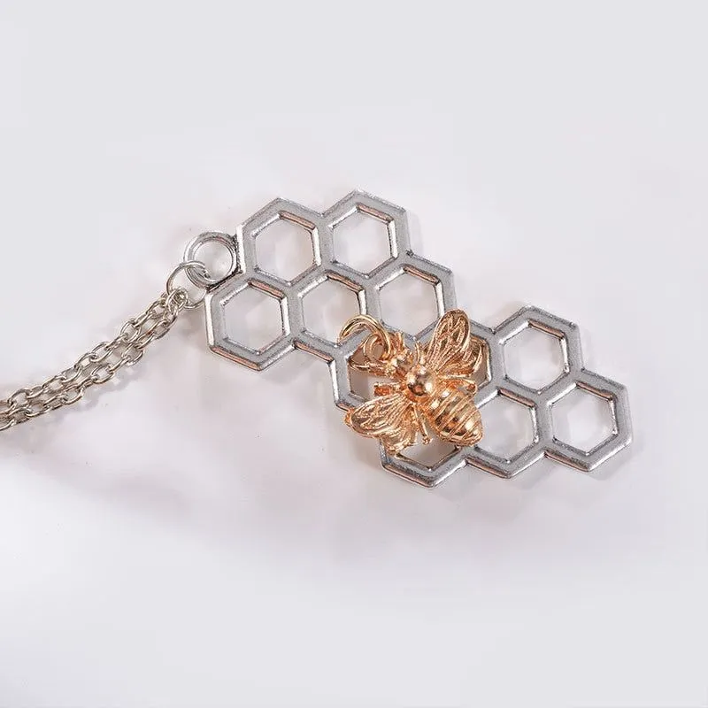 Necklaces Charm Jewelry Hexagon Honeycomb Bee Pattern NS0252