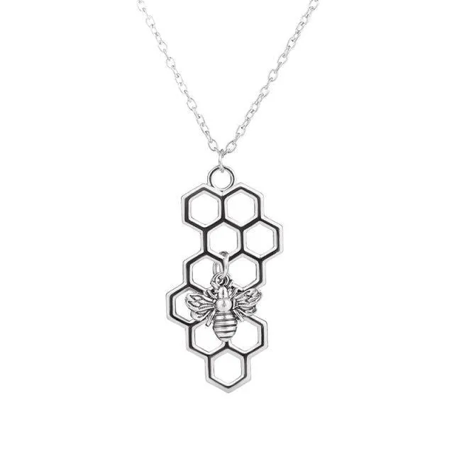 Necklaces Charm Jewelry Hexagon Honeycomb Bee Pattern NS0252