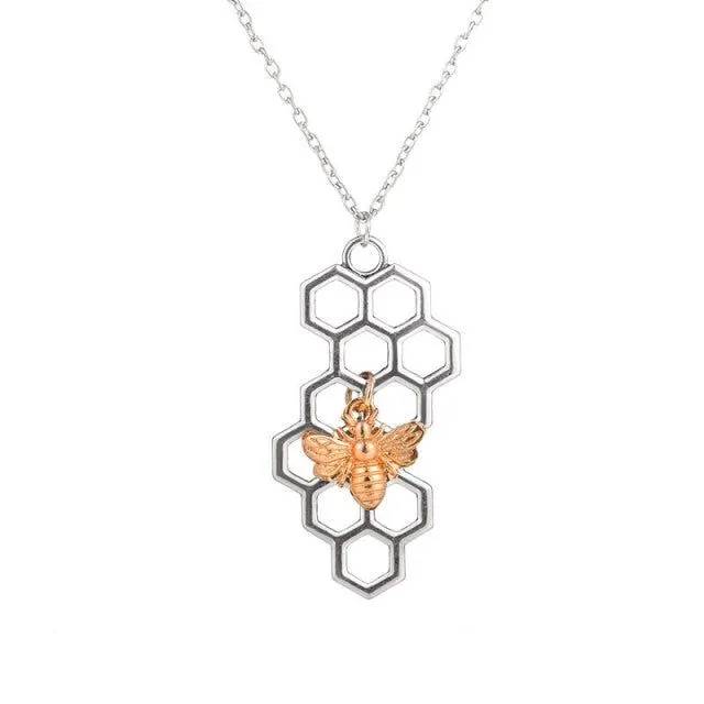 Necklaces Charm Jewelry Hexagon Honeycomb Bee Pattern NS0252