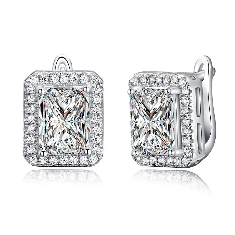 New Arrival 1.8 ct Rectangle Cubic Zirconia Earring Stud For Women Best Christmas Earring Gift White Gold Plated