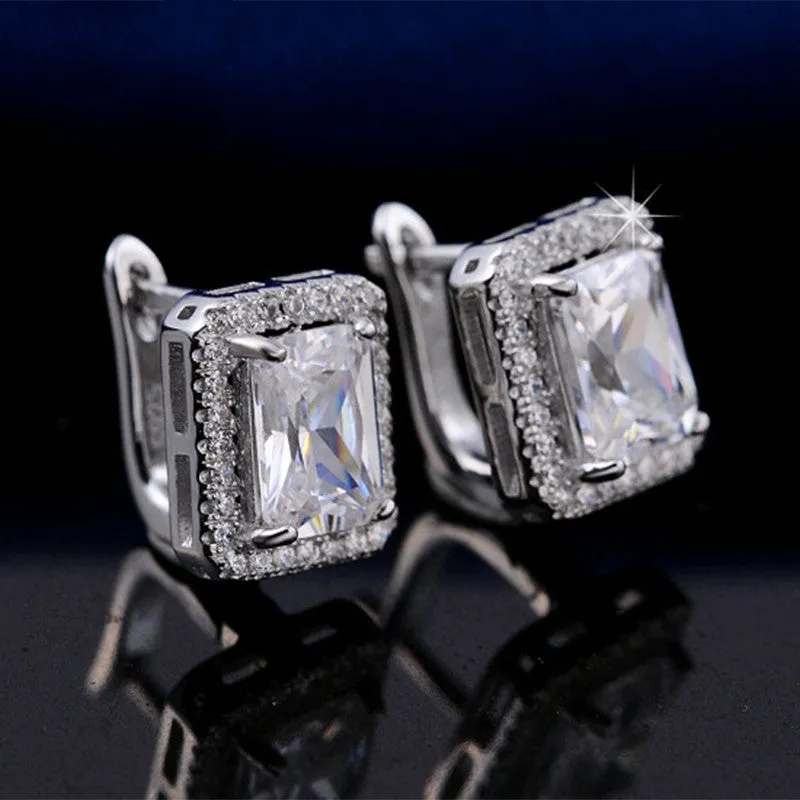 New Arrival 1.8 ct Rectangle Cubic Zirconia Earring Stud For Women Best Christmas Earring Gift White Gold Plated