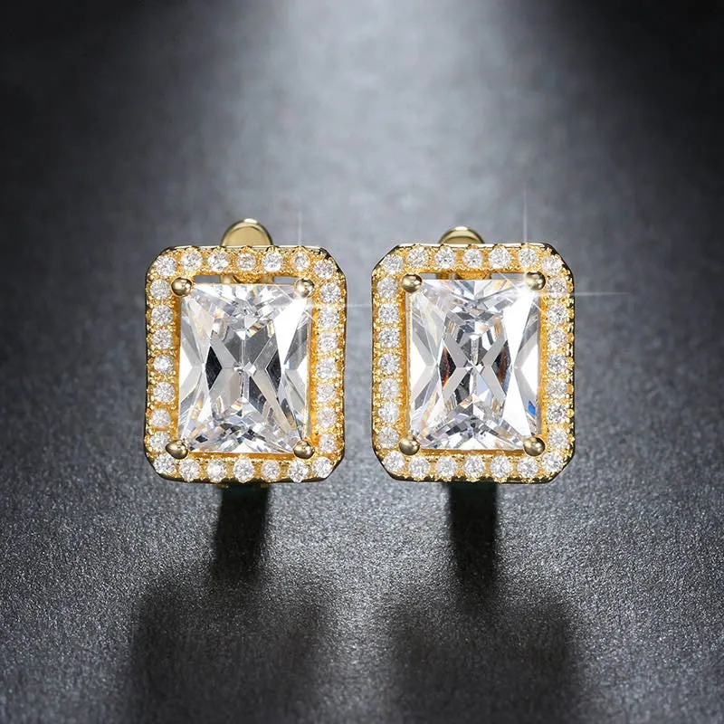 New Arrival 1.8 ct Rectangle Cubic Zirconia Earring Stud For Women Best Christmas Earring Gift White Gold Plated