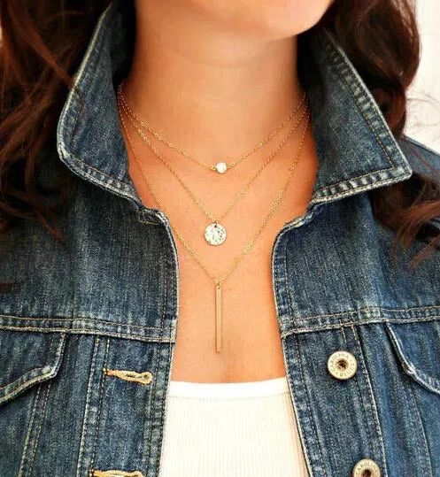 New  Fatima Hand Multilayer Hammer Chain Lariat Bar Necklace Long Strip Pendant Necklace Collar joyeria collier Women JHS018