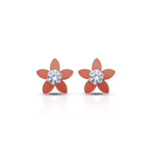 Orange Flower Silver Earrings with American Diamond Center