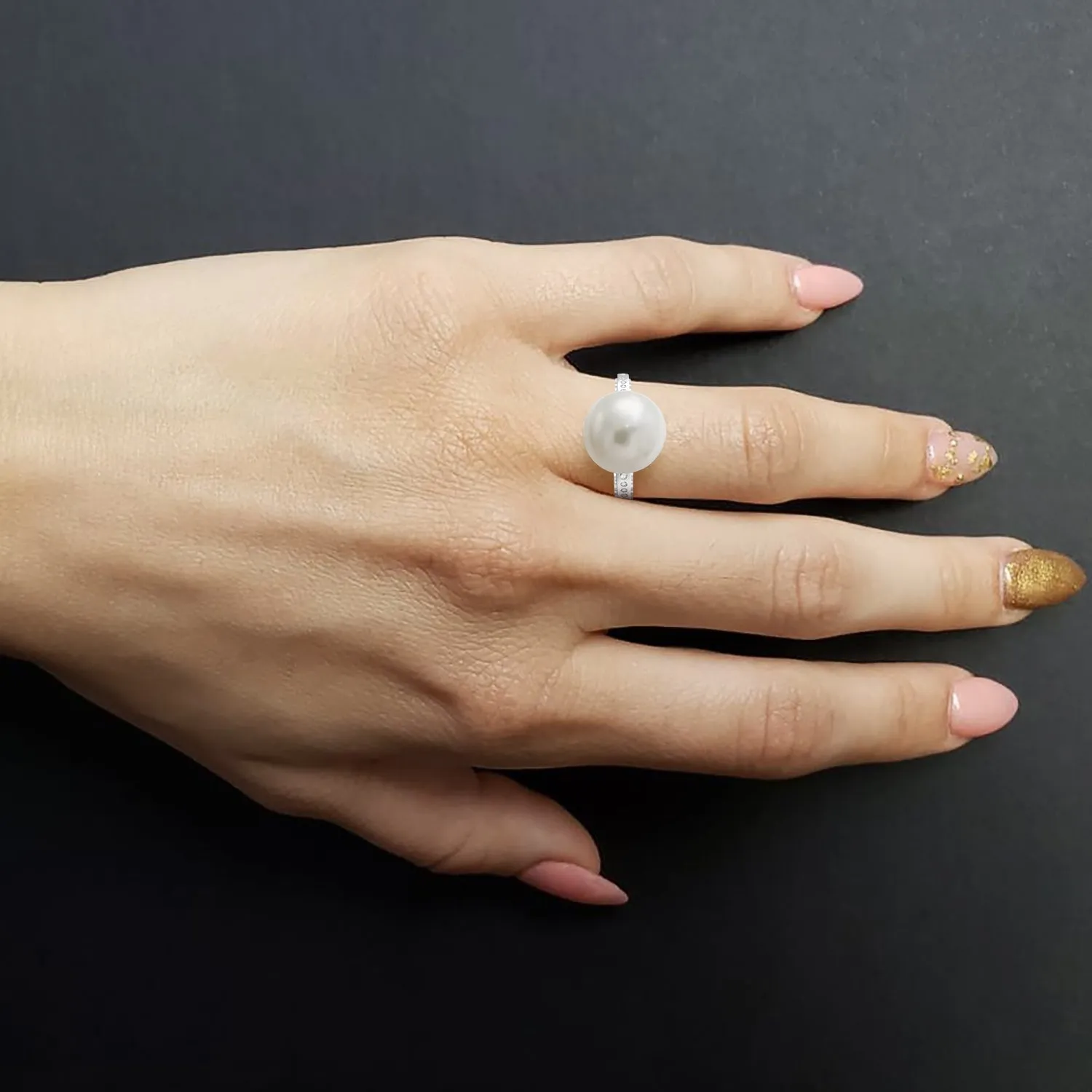 Ornate White Pearl Ring