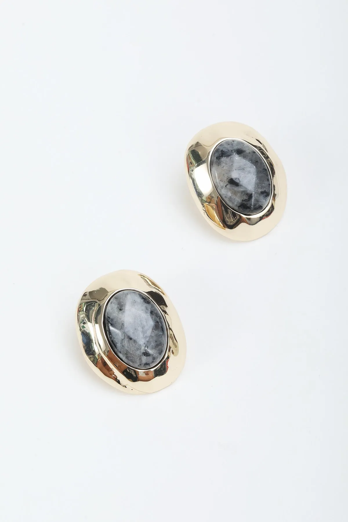 Oval Grey Stone Stud Earrings