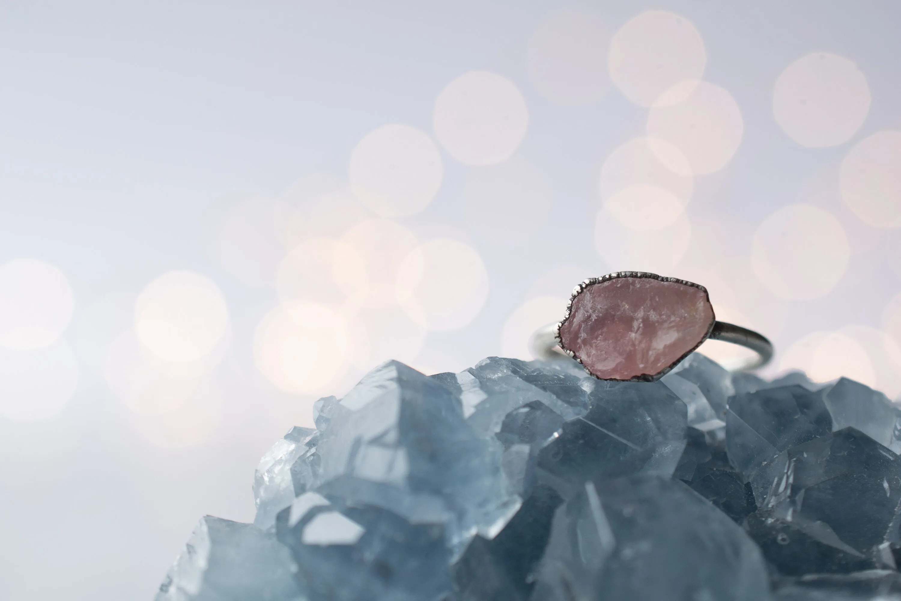 Oxidized Silver Rose Quartz ring | Simple stone stacking ring