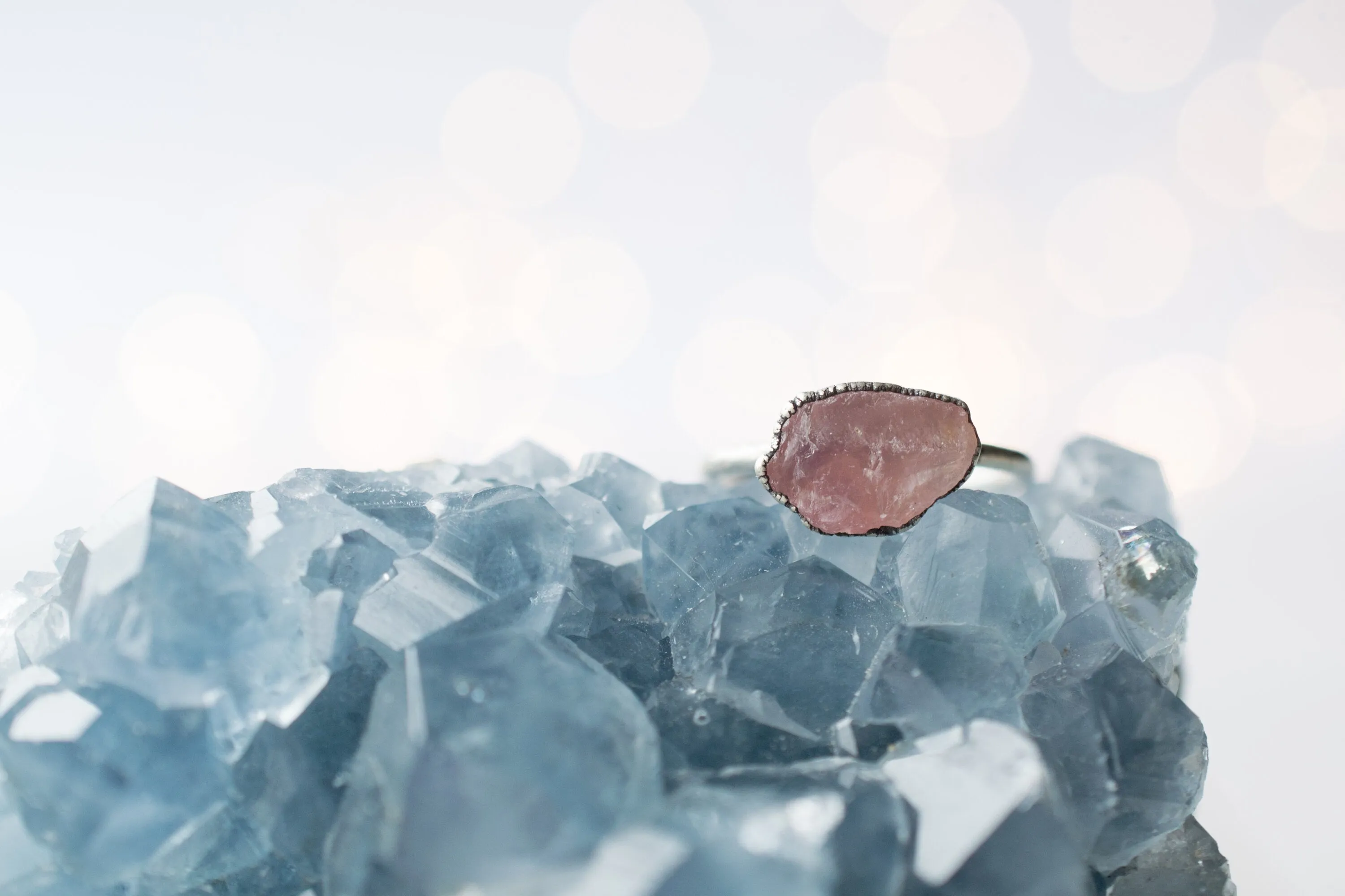 Oxidized Silver Rose Quartz ring | Simple stone stacking ring