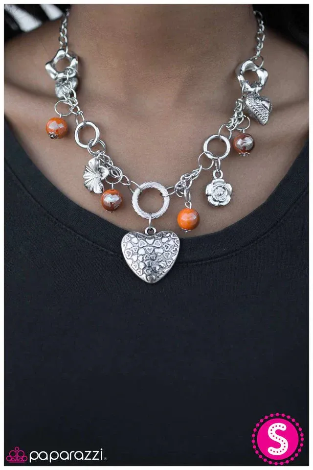 Paparazzi Necklace ~ Never Been Kissed - Orange