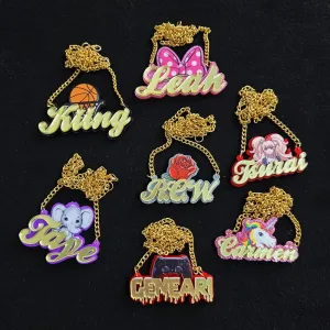 Personalised Kids Pendants acrylic Any Cartoon Character Nameplate Necklaces