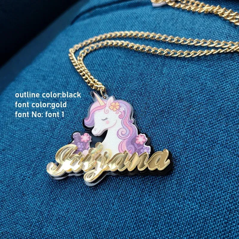 Personalised Kids Pendants acrylic Any Cartoon Character Nameplate Necklaces