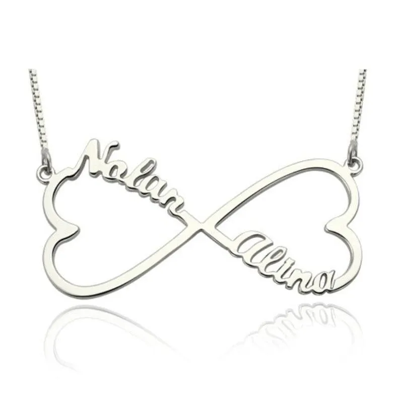 Personalized 925 Sterling Silver Name Necklace With Double Heart Customize Pendant