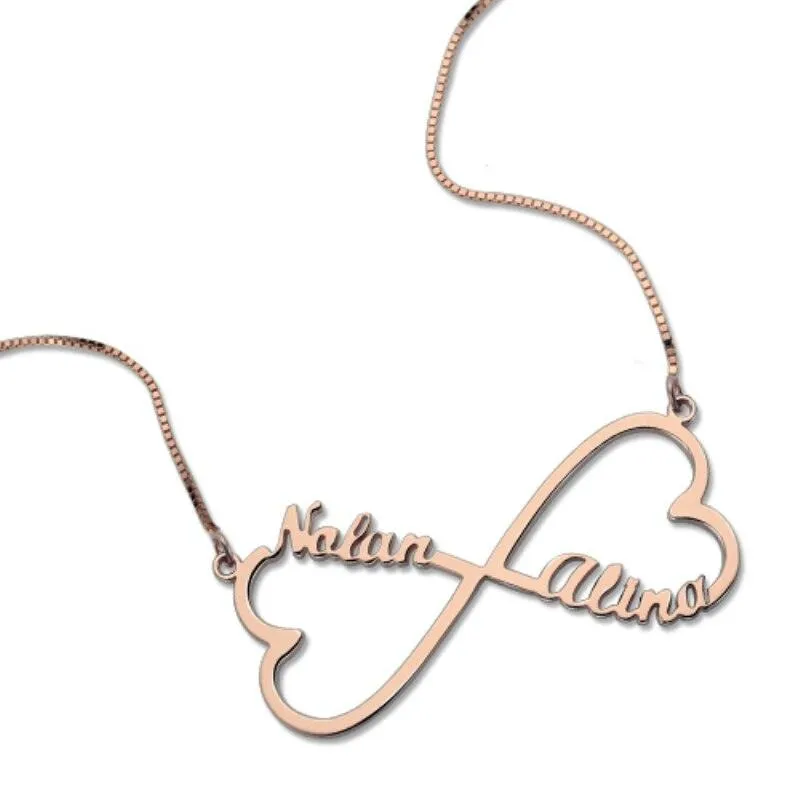 Personalized 925 Sterling Silver Name Necklace With Double Heart Customize Pendant