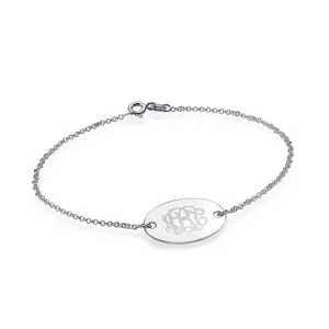 Personalized 925 Sterling Silver Oval Monogram Bracelet