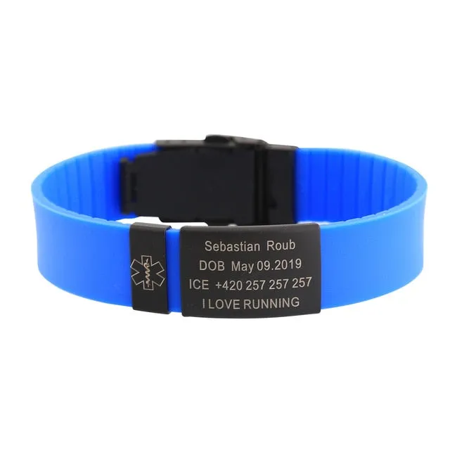 Personalized Custom Child Kids SOS ID Safety Wristband Black Bracelet Baby Kid Engraved Silicone Armband wrist Band Children Boy