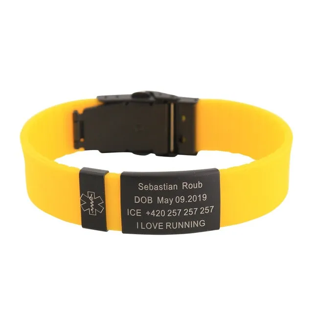 Personalized Custom Child Kids SOS ID Safety Wristband Black Bracelet Baby Kid Engraved Silicone Armband wrist Band Children Boy