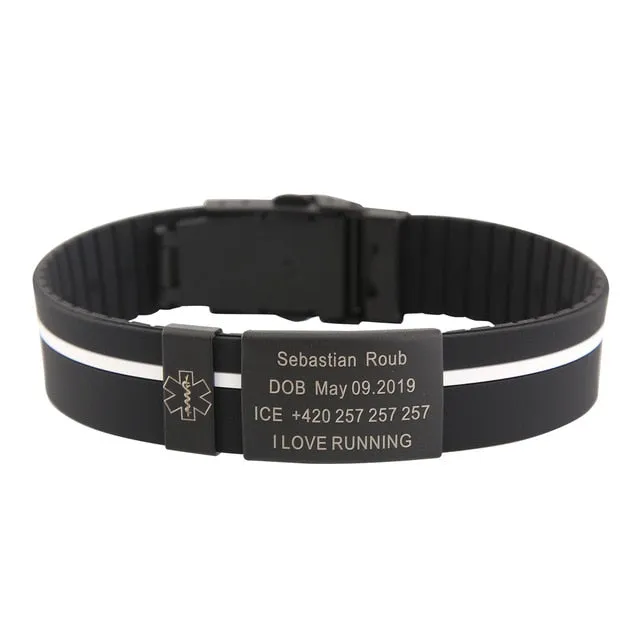 Personalized Custom Child Kids SOS ID Safety Wristband Black Bracelet Baby Kid Engraved Silicone Armband wrist Band Children Boy