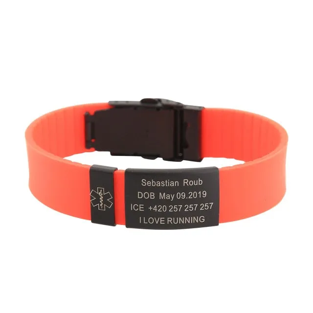 Personalized Custom Child Kids SOS ID Safety Wristband Black Bracelet Baby Kid Engraved Silicone Armband wrist Band Children Boy