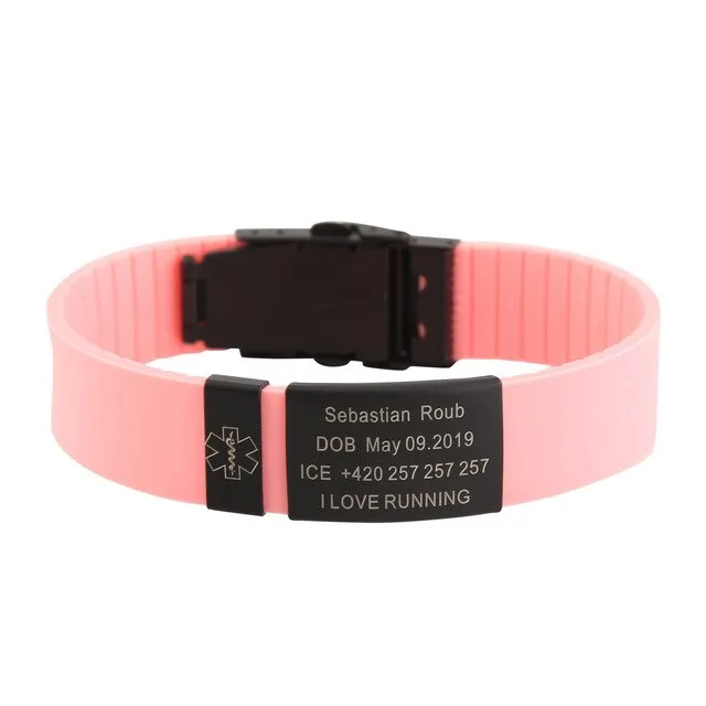 Personalized Custom Child Kids SOS ID Safety Wristband Black Bracelet Baby Kid Engraved Silicone Armband wrist Band Children Boy