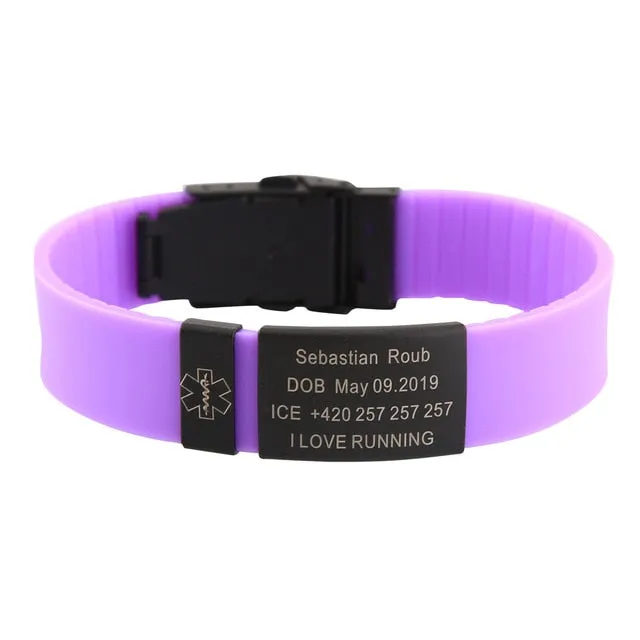 Personalized Custom Child Kids SOS ID Safety Wristband Black Bracelet Baby Kid Engraved Silicone Armband wrist Band Children Boy