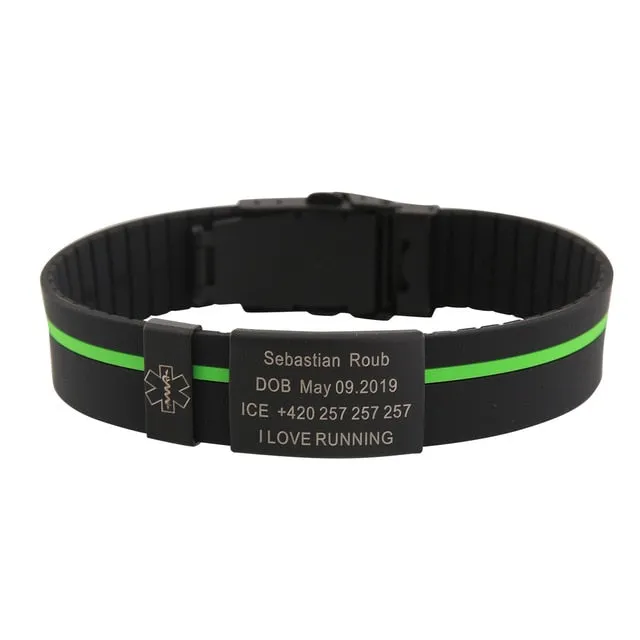 Personalized Custom Child Kids SOS ID Safety Wristband Black Bracelet Baby Kid Engraved Silicone Armband wrist Band Children Boy