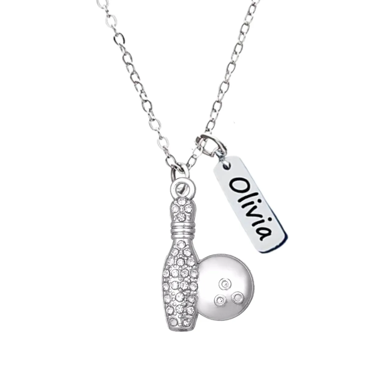 Personalized Engraved Necklace with a Rhinestone Charm