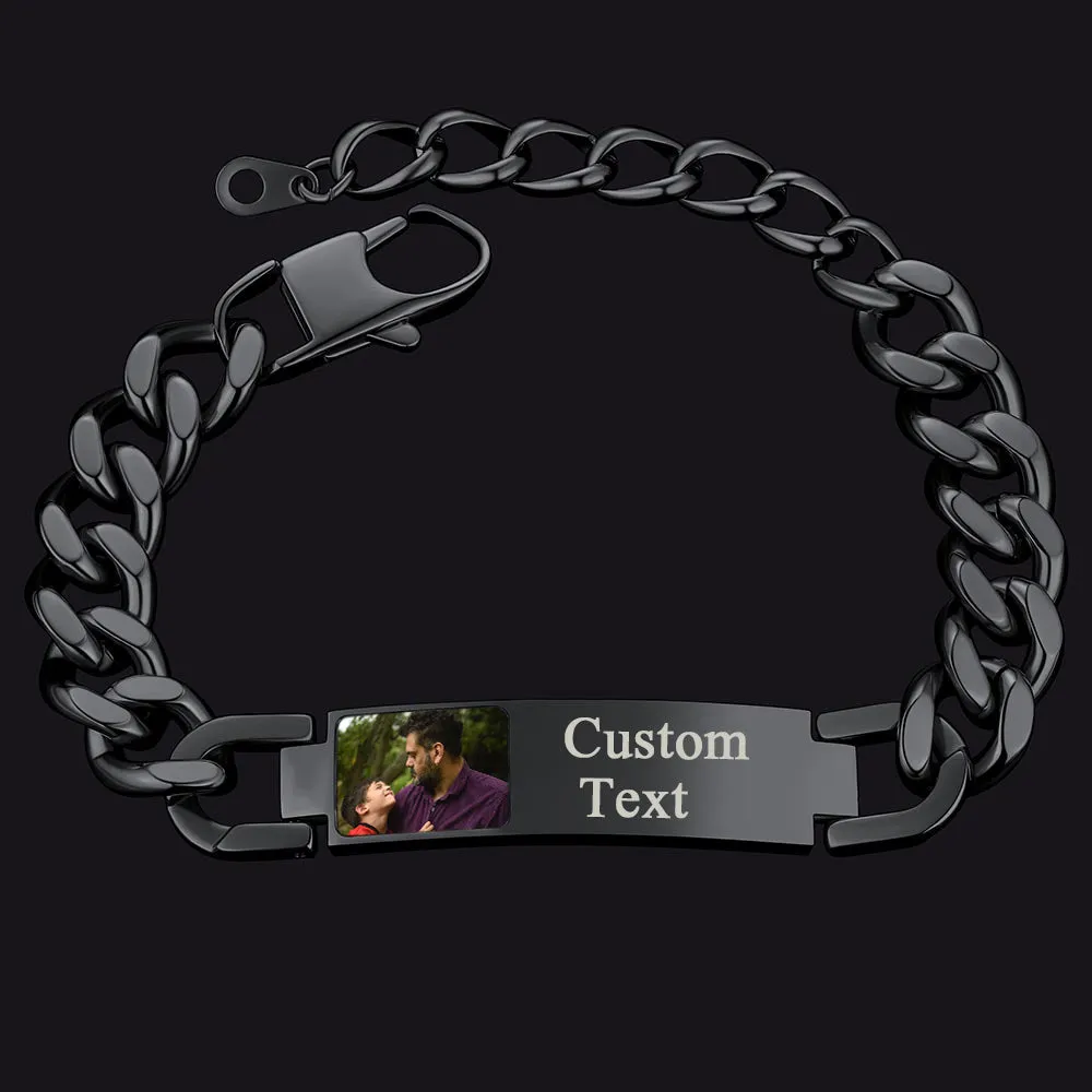 Personalized Photo Cuban Link Chain Bracelet with Picture Gift for Men