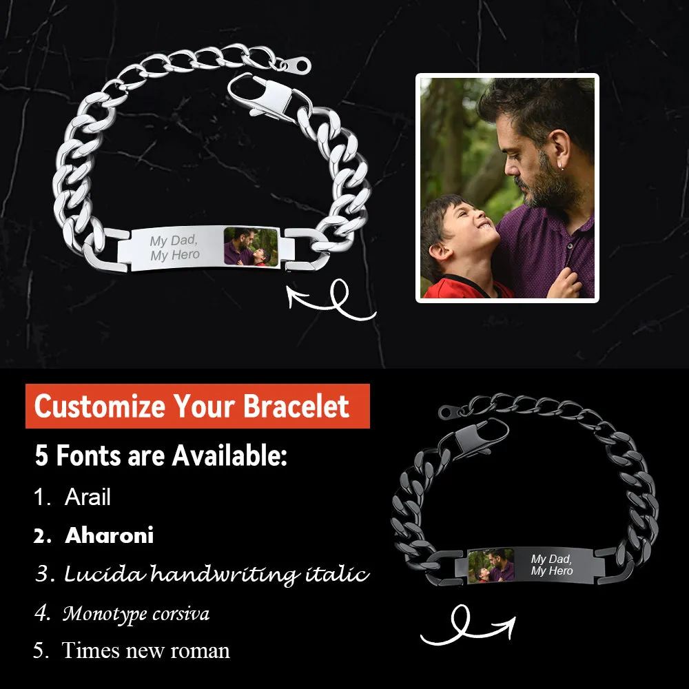 Personalized Photo Cuban Link Chain Bracelet with Picture Gift for Men