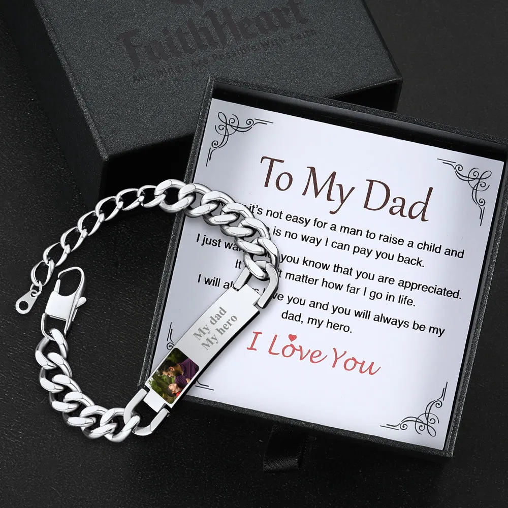 Personalized Photo Cuban Link Chain Bracelet with Picture Gift for Men