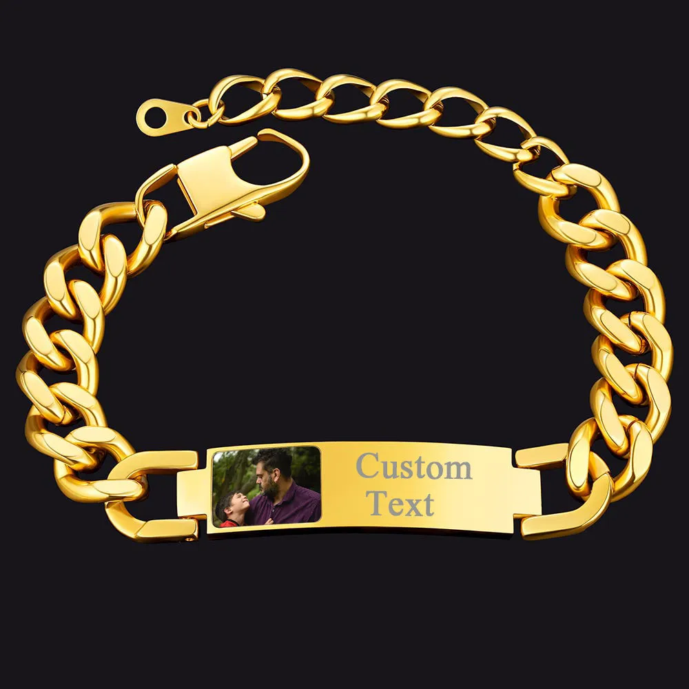 Personalized Photo Cuban Link Chain Bracelet with Picture Gift for Men