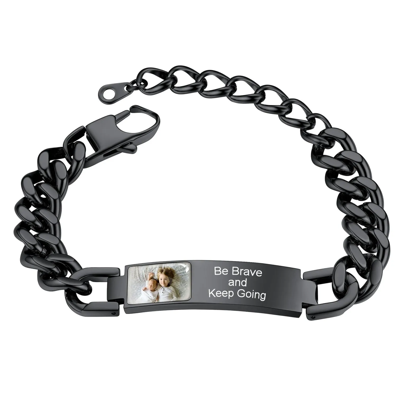 Personalized Photo Cuban Link Chain Bracelet with Picture Gift for Men