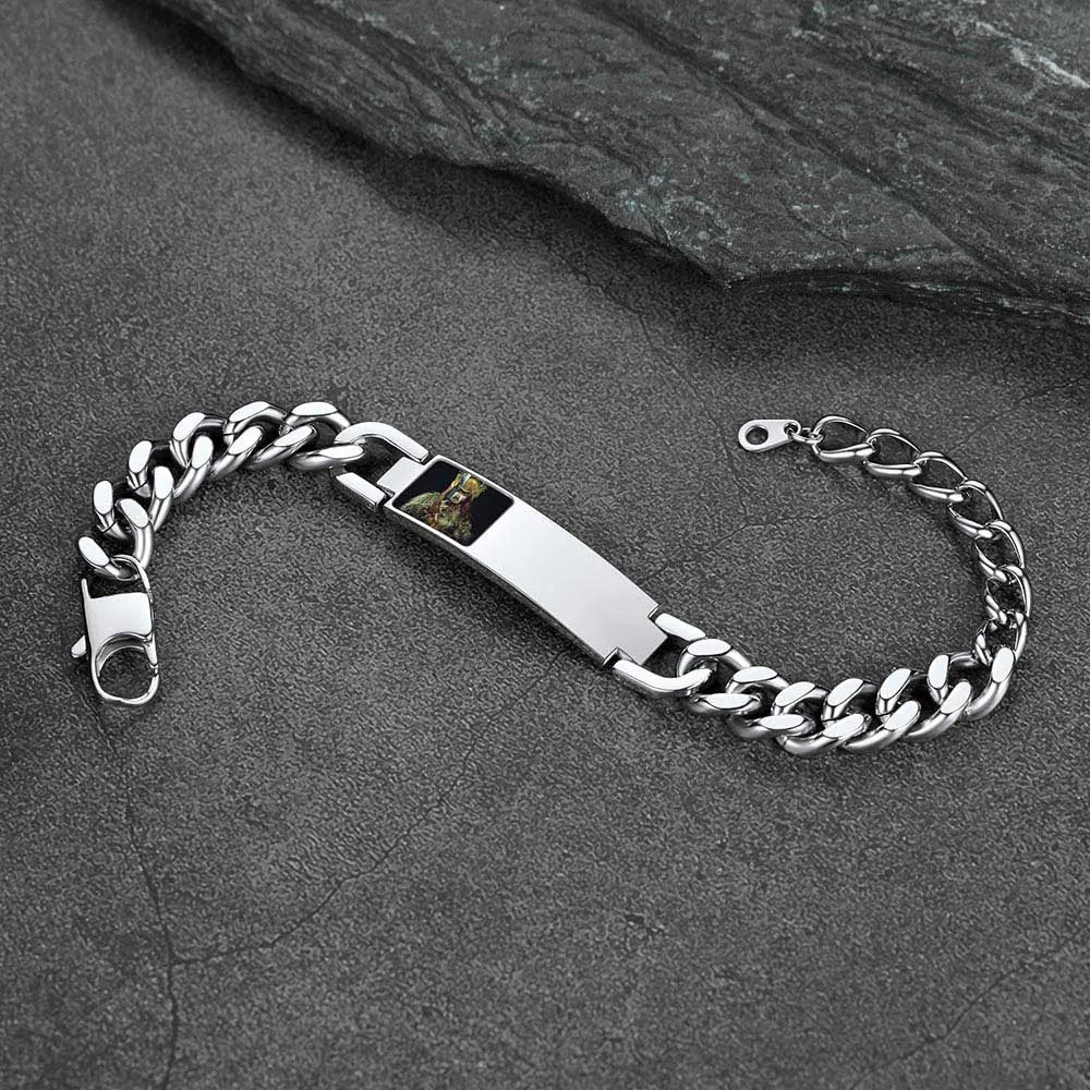 Personalized Photo Cuban Link Chain Bracelet with Picture Gift for Men