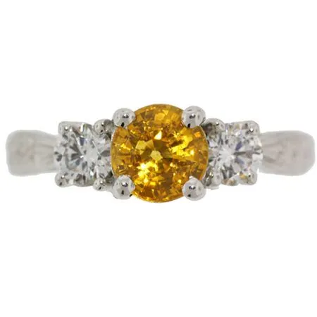 Platinum Three-Stone Yellow Sapphire and Diamond Ring