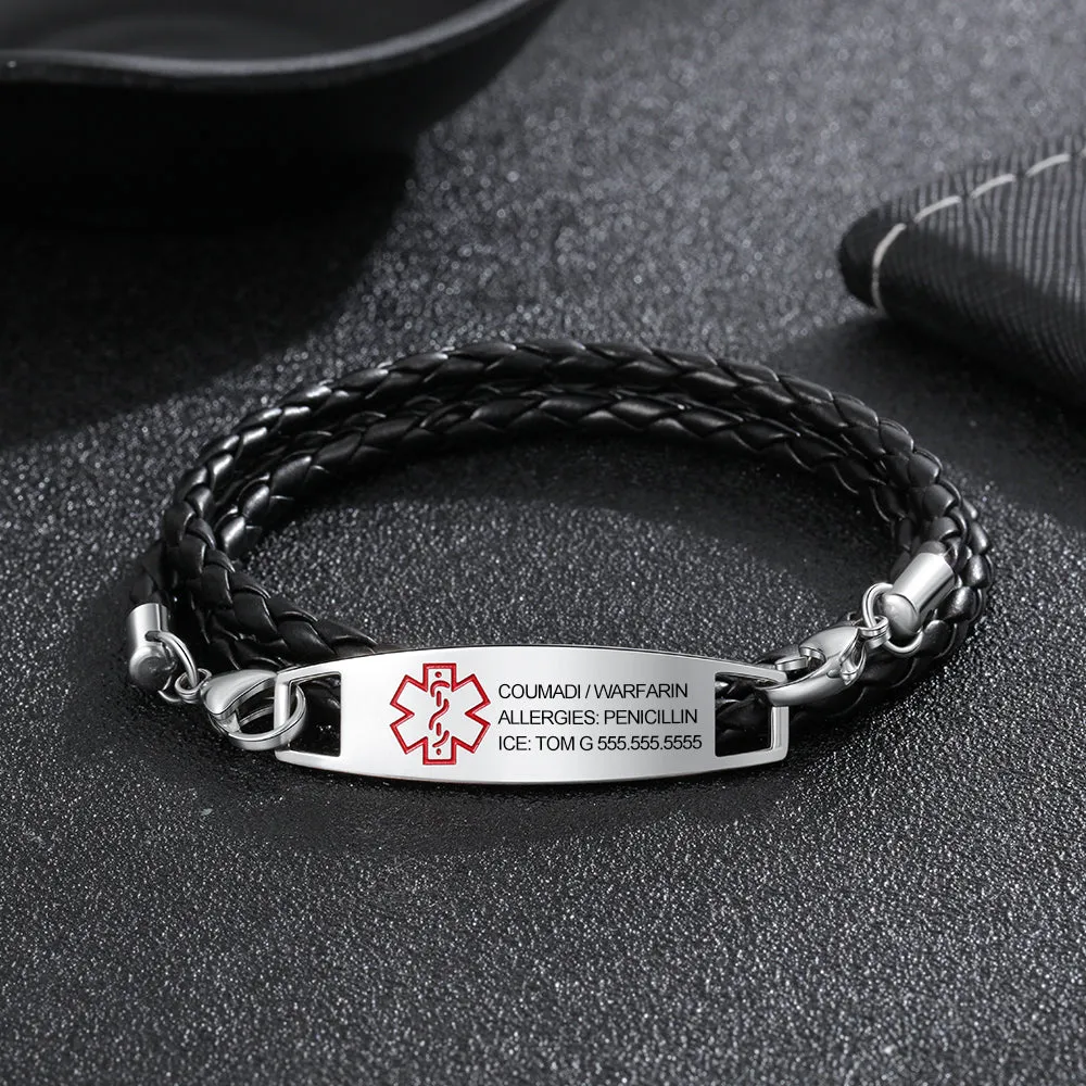 PU Leather Cord Medical Titanium Steel Bracelet