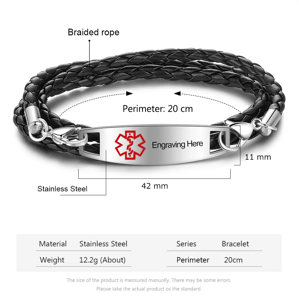 PU Leather Cord Medical Titanium Steel Bracelet