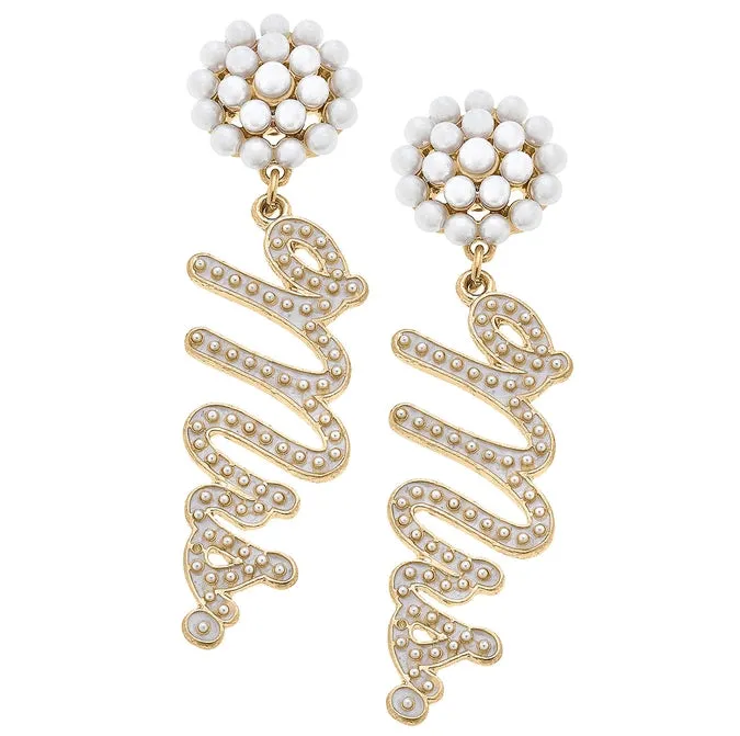 "Mrs." Pearl Detail Drop Earring