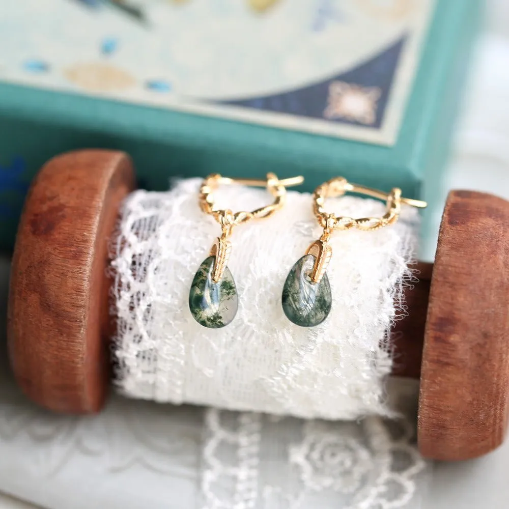 Retro Style Moss Agate Earrings