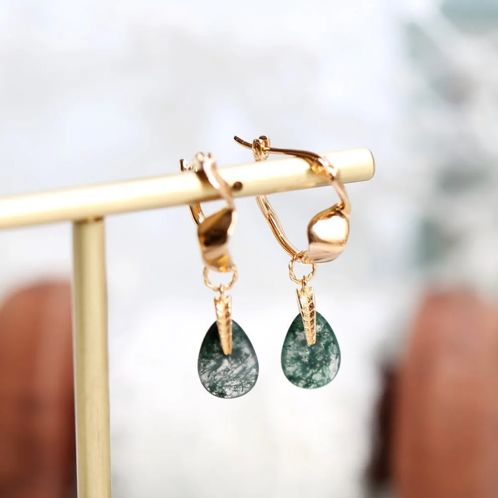 Retro Style Moss Agate Earrings