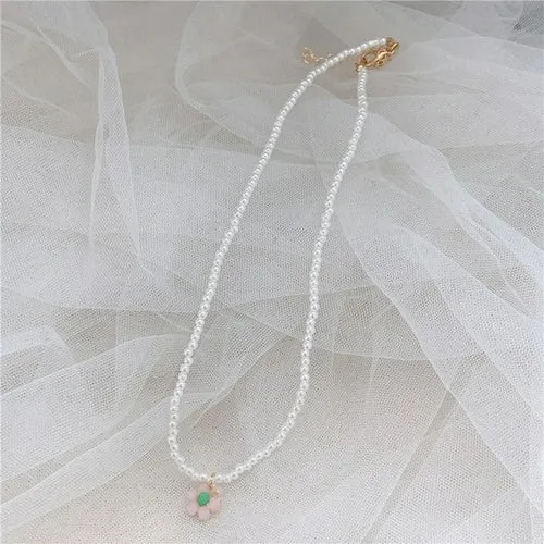 Romantic Design Wedding Pearl Gauze Butterfly Necklace White