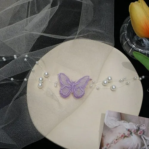 Romantic Design Wedding Pearl Gauze Butterfly Necklace White